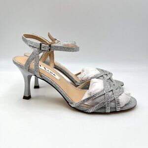 Nina‎ Womens Size 7.5M Silver Jeweled Dress Sandals Heels Shoes